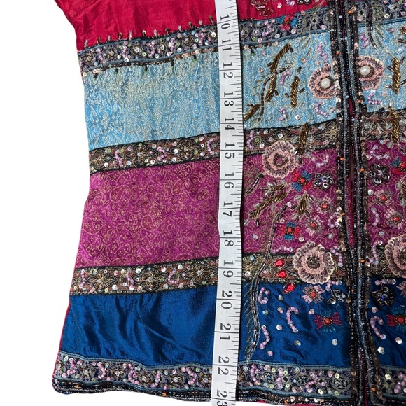 Chico’s Silk Beaded Jacket Size 1 (M 8/10) – Embellished Boho Statement - Picture 11 of 12